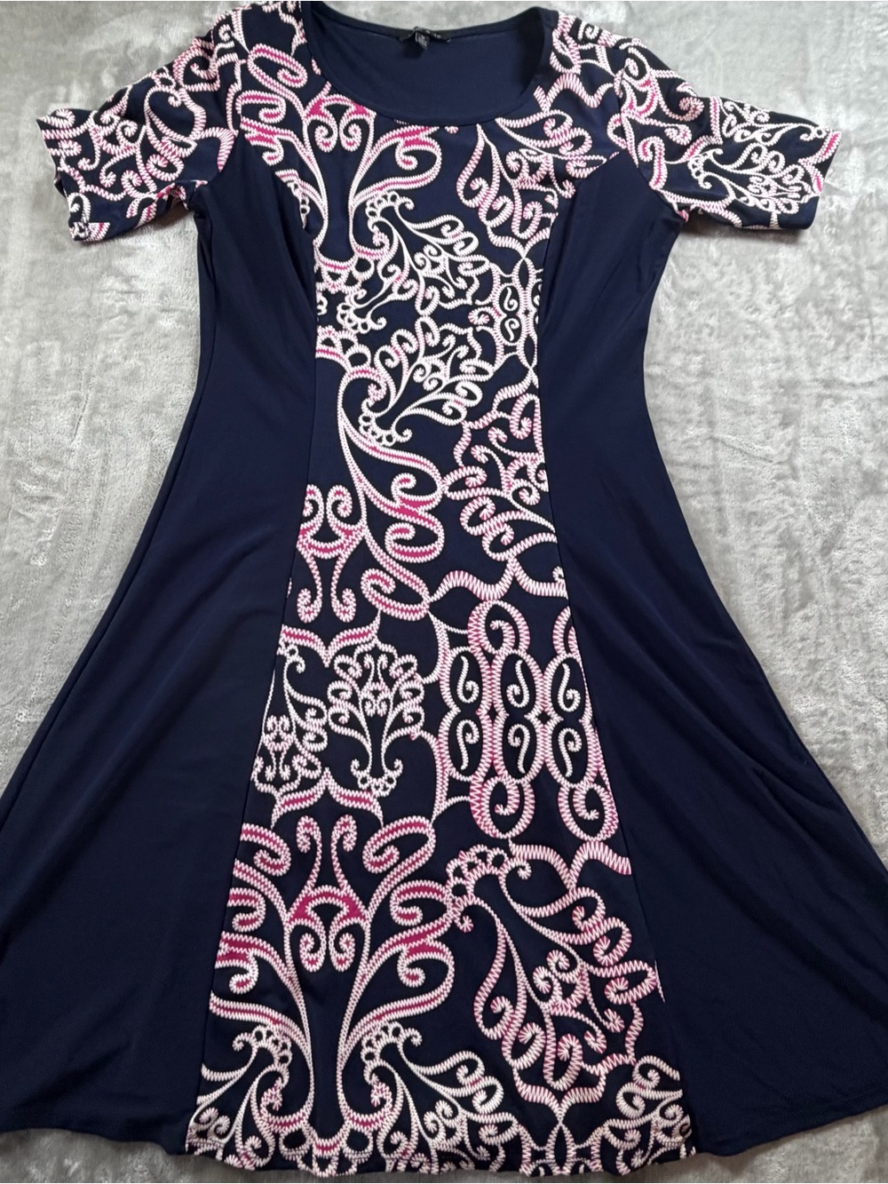 Sami & Jo Navy Midi Dress with Pink and White Scroll Panel